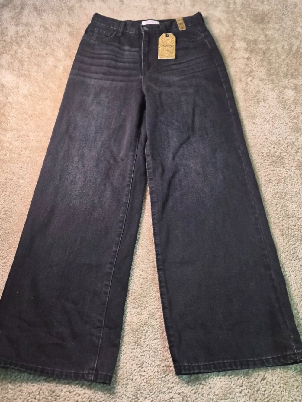 Vibrant MIU Jeans Wide Leg Womens Juniors Size 9 28 Black Boho Baggy NWT F830